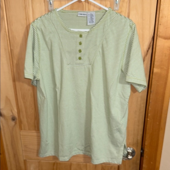 Cabin Creek Green Striped Womans button neck Shirt - Picture 1 of 5